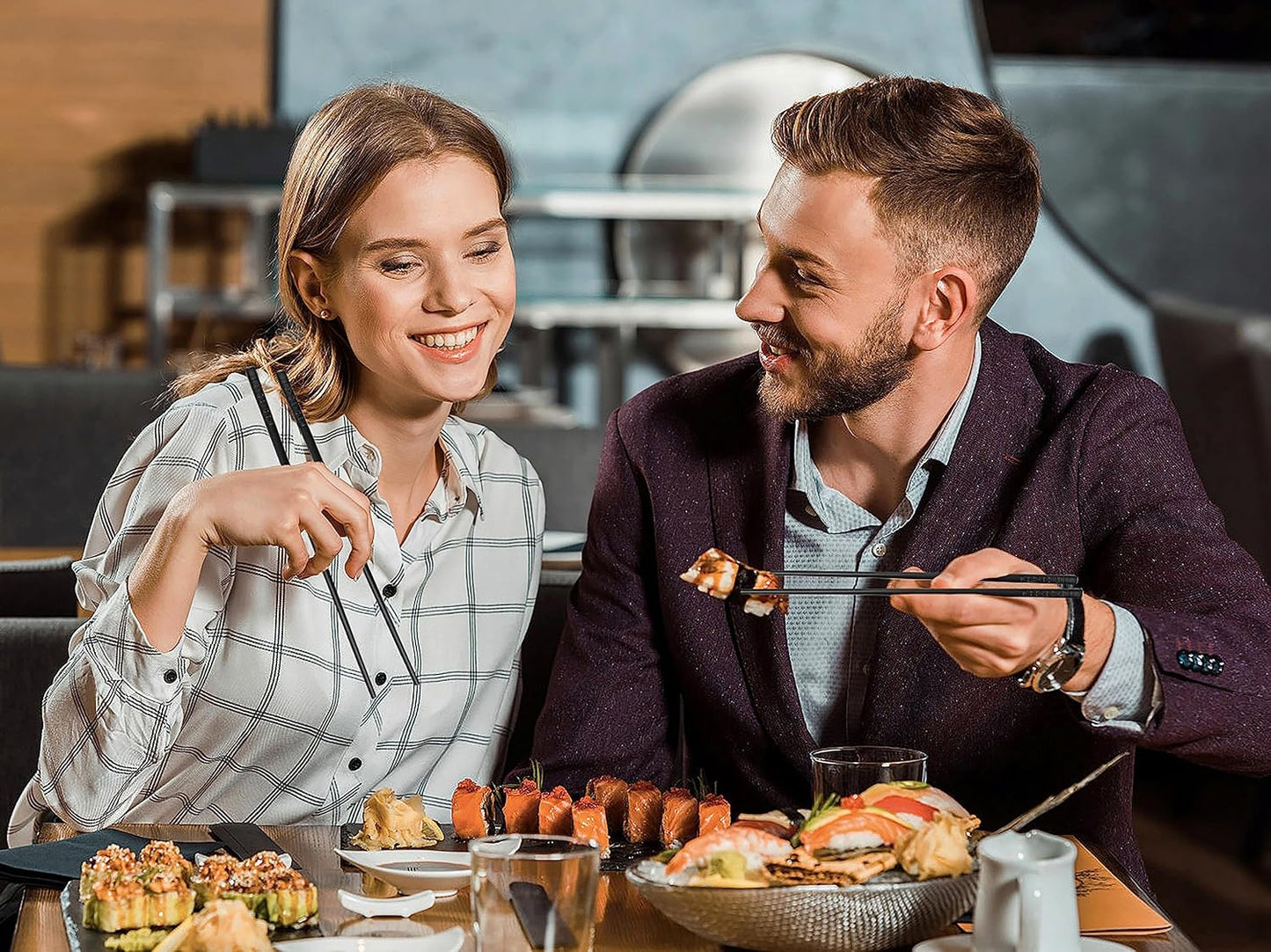 VIWIK Reusable Chopsticks 5 Pairs Premium Fiberglass Chop sticks – Lightweight Non-Slip Design Easy to Clean Dishwasher Safe 9 1/2 Inches – Gift Set