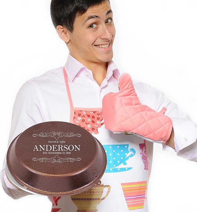 Personalized Aluminum Pie Pan with Lid Customized Cake Pan Bake Tray Engraved With Custom Name Text Monogram - Wedding, Anniversary, Housewarming, Birthday Gift (Cooper)