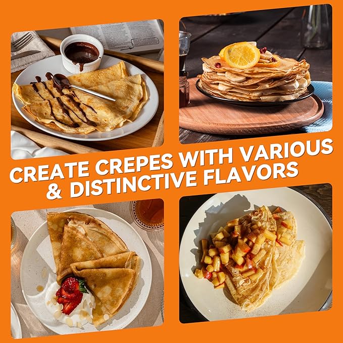 Baker's Friend Crepe Maker Machine with Auto Power Off, Portable Crepe Maker with Non Stick Dipping Plate, Automatic Temperature Control, Graphite