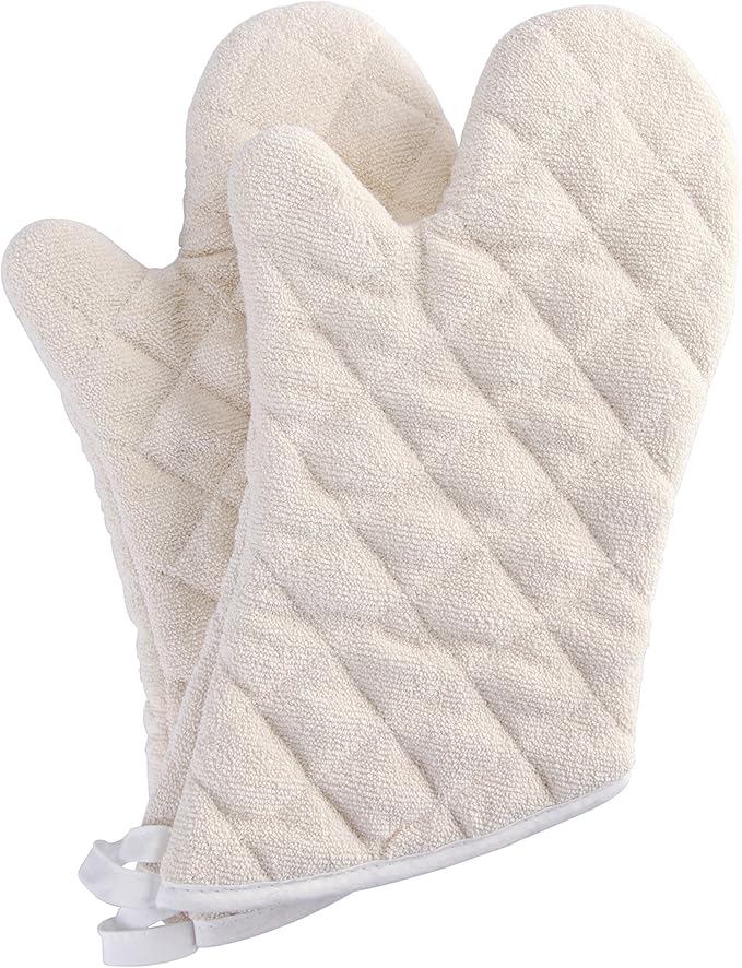 Terry Cloth Oven Mitts Heat Resistant to 482° F 15 Inch 100% Cotton Set of 2