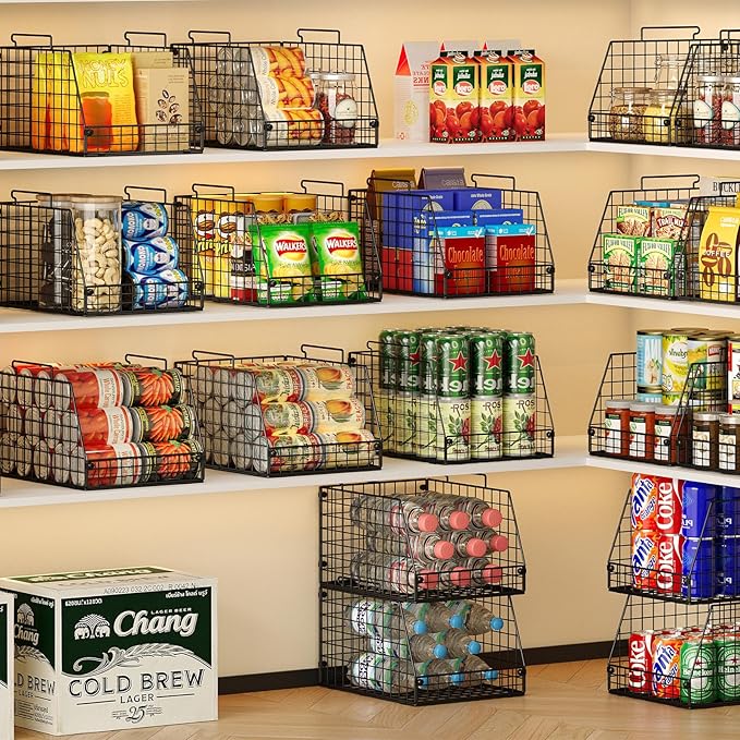 4 Pack XXL Stackable Wire Storage Basket, Extra Large Capacity Pantry Organizer and Storage, Muti-Purpose for Fruit Vegetable Basket & Toy Bin & Snack Organizer