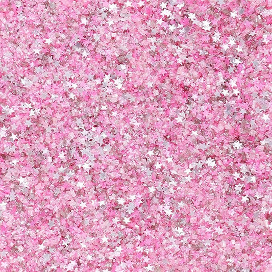 Sanding Sugar Edible Silver Glitter Stars Mix, Edible Pink Sugar Sprinkles for Cake Decorating, Sparkling Edible Pink Sanding Sugar for Cupcake Toppers Cookie Decorations For Wedding Party Celebrations 3.5oz (Pink)
