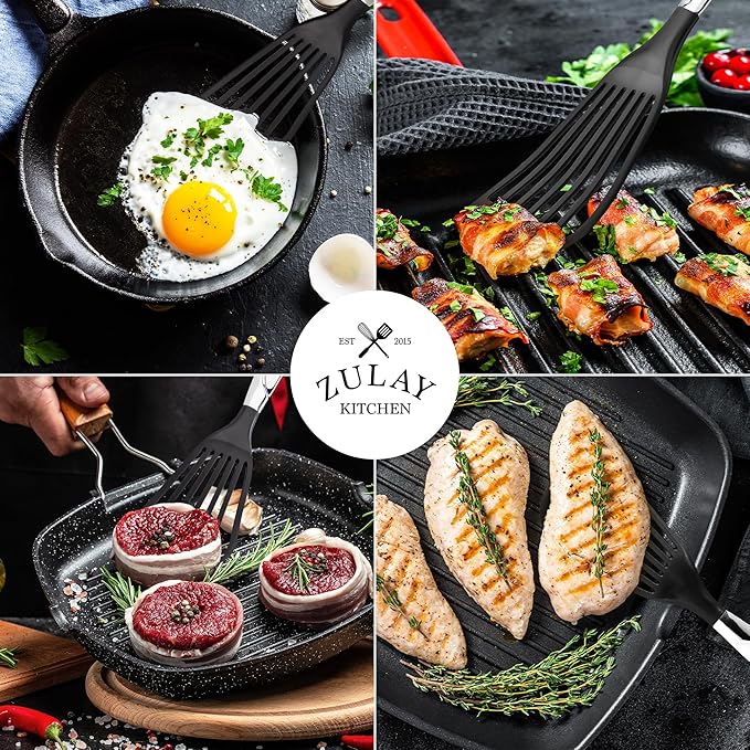 Zulay Kitchen Premium Fish Spatula Stainless Steel - Slotted, Non-Stick & Easy to Clean Fish Turner with Ergonomic Handle - Perfect for Cooking & Dishwasher Safe 12.8"