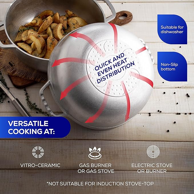 Universal (Extra Small) Caldero 6 Cups - 1.8 QT / 1.7 L, Stainless Aluminum Pot, Even Heat Distribution and Fast Cooking Dutch Oven Pot, Ergonomic Handles, Ideal for Rice, French Fries, and More