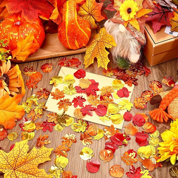 MARFOREVER Fall Thanksgiving Glitter Confetti, Fall Party Decorations Autumn Metallic Foil Confetti Maple Leaves Pumpkin Turkey Acorn Scatter Table Centerpiece Sprinkles Sequins for Fall Party Favors