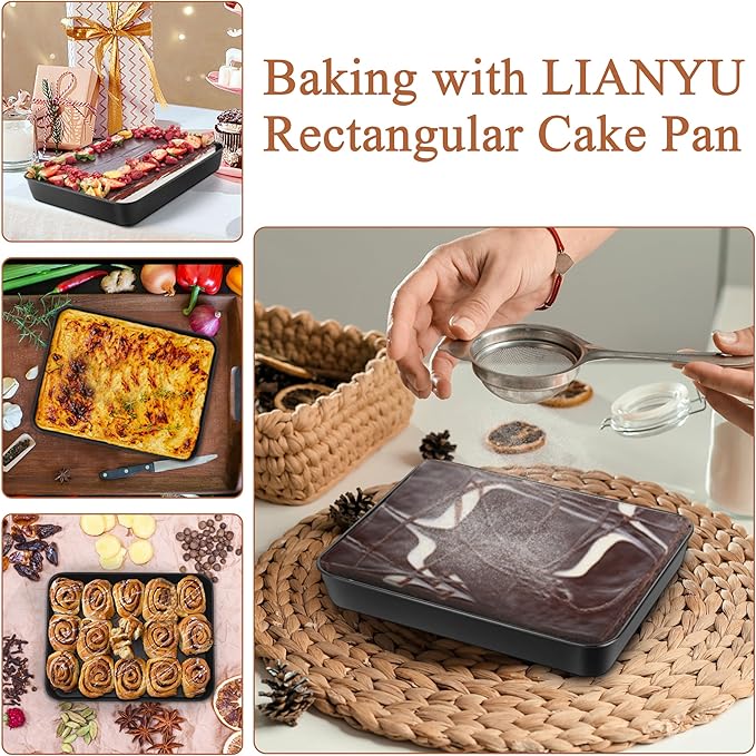 LIANYU 12⅓ x 9¾ x 2 Inch Non-stick Baking Pan Set of 4, Rectangle Cake Lasagna Brownies Casseroles Pan, Bakeware for Cooking Roasting Toaster Oven, Stainless Steel Core & Easy Release