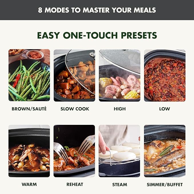 GreenPan Elite 8-in-1 Programmable 6QT Electric Slow Cooker, Dishwasher Safe Lid & Removable Crock, PFAS-Free Healthy Ceramic Nonstick Multi-Cooker, Sear,Sauté/Brown,Steam Basket,Roast, Graphite