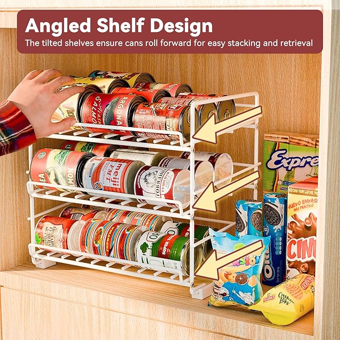 SUFAUY 3 Tier Can Organizer for Pantry, Holds 36 Cans for Cabinet Storage or Kitchen Shelves, 12" d X 16.5" w X 14" h, White