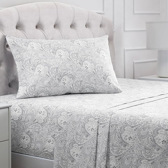 Mellanni Twin Sheets Set - 3 PC Iconic Collection Bedding - Hotel Luxury, Extra Soft, Cooling Bed Sheets - Wrinkle, Fade, Stain Resistant (Twin, Paisley Gray)