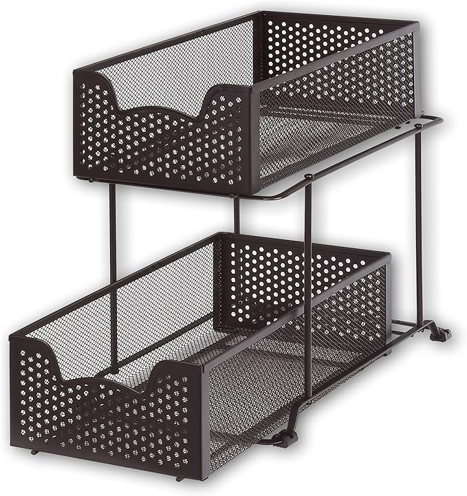 Simple Houseware 2 Tier Sliding Cabinet Basket Organizer Drawer, Bronze