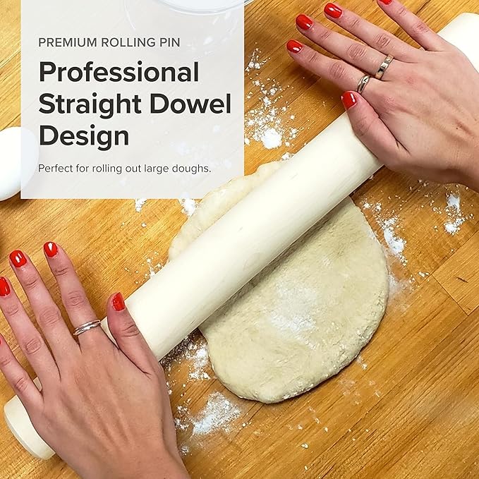 Frieling Crafted in the USA Maple Rolling Pin - Classic Baker Straight - 2-Inch by 18.5-Inch - Precision Wooden Rolling Pin - Pizza Dough Roller