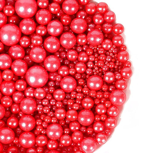 Kasvan Red Pearl Sugar Sprinkles - Edible Candy Pearls 130g/4.58 Oz, Mix Size, Baking Cake Decorations, Ice Cream Toppings and Cookie Decorating, Wedding Party Chirstmas Supplies