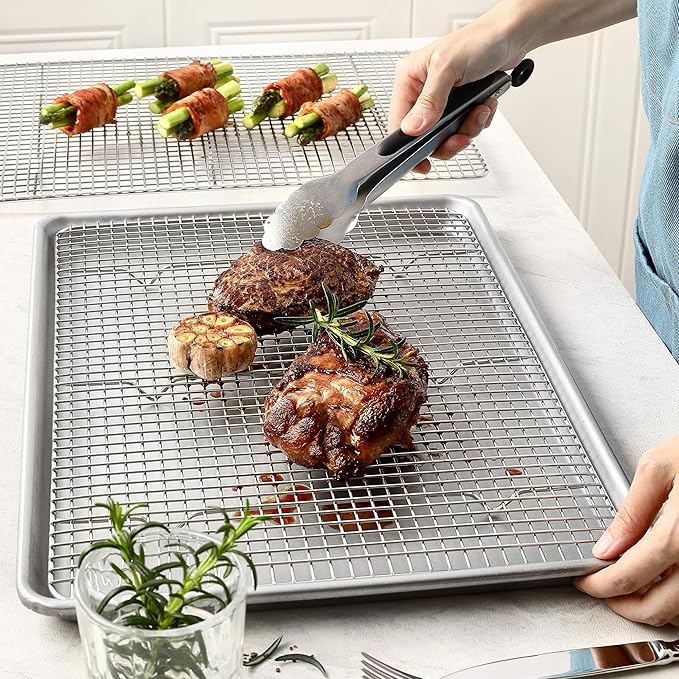 Spring Chef 11.8 x 17 Inch Stainless Steel Cooling Racks for Cooling & Baking - Oven Safe - Wire Roasting Racks for Oven Use - Fits Half Sheet Cookie Pan - Dishwasher Safe - Set of 2