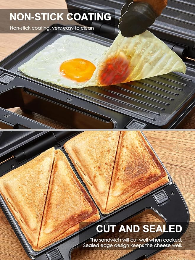3-in-1 Waffle, Grill & Sandwich Maker, Panini Press Grill and Waffle Iron Set with Removable Non-Stick Plates, Perfect for Cooking Grilled Cheese, Tuna Melts, Burgers, Steaks and Snacks, Black (3 in1 Sandwich Maker With Plastic Handle)