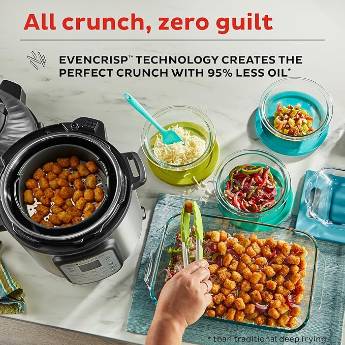 Instant Pot Duo Crisp 11-in-1 Air Fryer and Electric Pressure Cooker Combo with Multicooker Lids that Air Fries, Steams, Slow Cooks, Sautés, Dehydrates, & More, Free App With Over 800 Recipes, 6 Quart