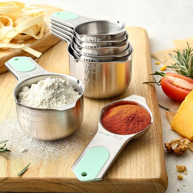 Spring Chef Magnetic Measuring Cups & Spoons Set (Patent Pending), Strong N45 Magnets, Heavy Duty Stainless Steel Fits in Spice Jars for Baking & Cooking, BPA Free, Round Set of 15 with Leveler, Mint