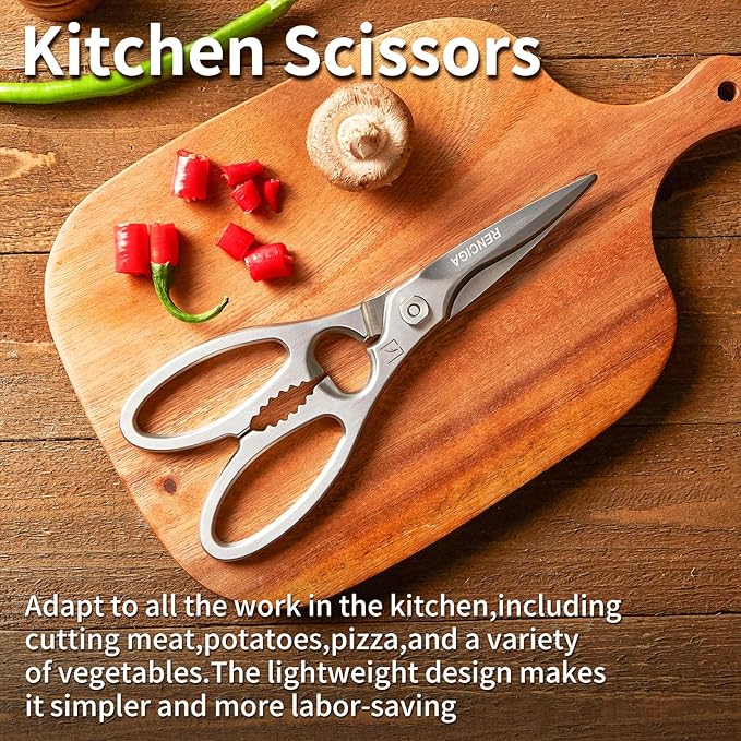 Kitchen Scissors Multi-Purpose Kitchen Shears Micro-serrated Sharp Blade Heavy Duty Stainless Steel Safe Food Scissors for Chicken, Poultry, Fish, Meat & Herbs with Non-Slip Grips