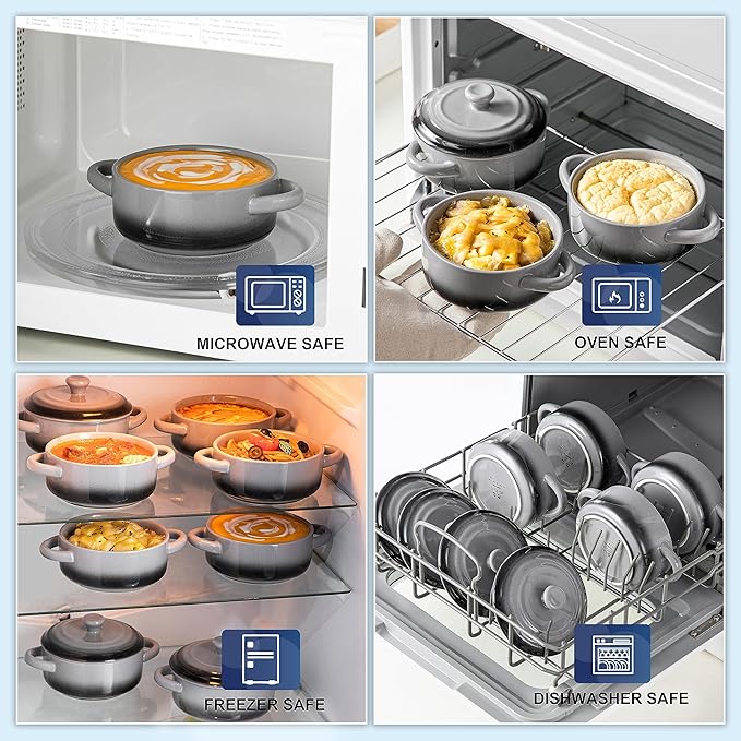 LOVECASA Mini Cocotte with Lid,12 OZ Small Casserole Dish for Oven,Mini Casserole Dish,Individual Ramekins with Lids,Oven, Microwave & Dishwasher Safe,Set of 4