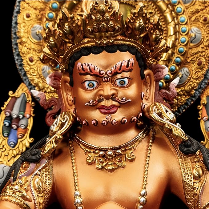 Vajrayana Statue Yellow Jambhala for Home Decor, Hand Painted, Wax Modeling Buddhist Buddha, Enhance Wealth Fengshui Statue, 14.17"