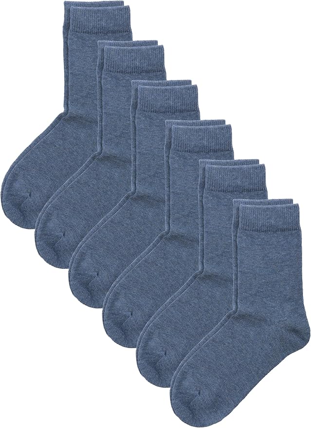 COTTON DAY Unisex Little Kids Youth Boys Girls Soft Cotton Crew Dress Socks Seamless Toe Black White Gray Navy 6 Pack