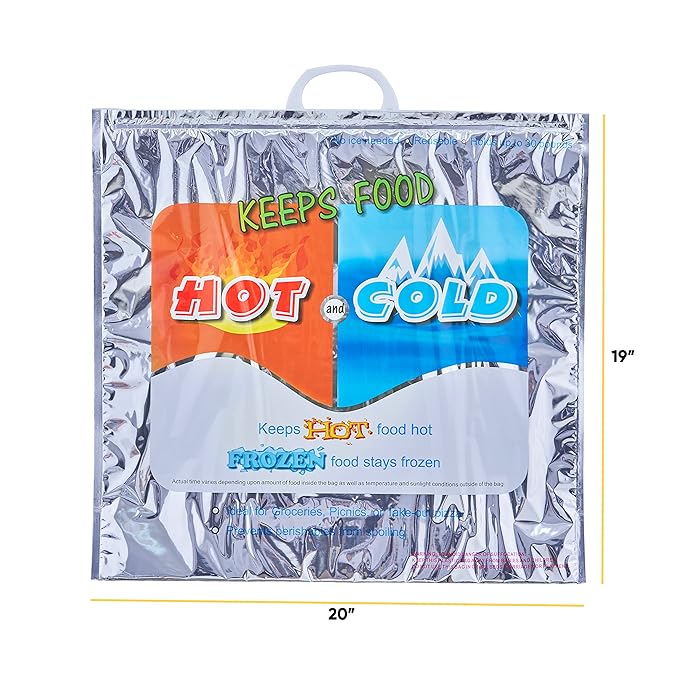 Superio Hot & Cold Insulated Bags for Food Delivery & Grocery Shopping - Reinforced Thermal Lunch Bag (3, 20"x19")