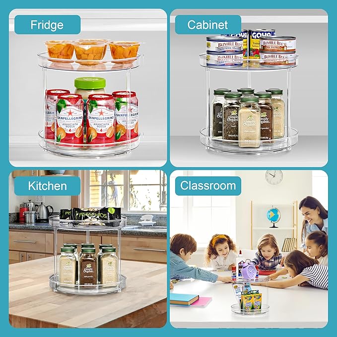 Sorbus 9 Inch Clear Lazy Susan Organizer Set, 2 Flat Turntable Organizer for Spice Organization for Cabinet, One 2 Tier Lazy Susan for Kitchen, Home, Office, Closet, Laundry Room Organization