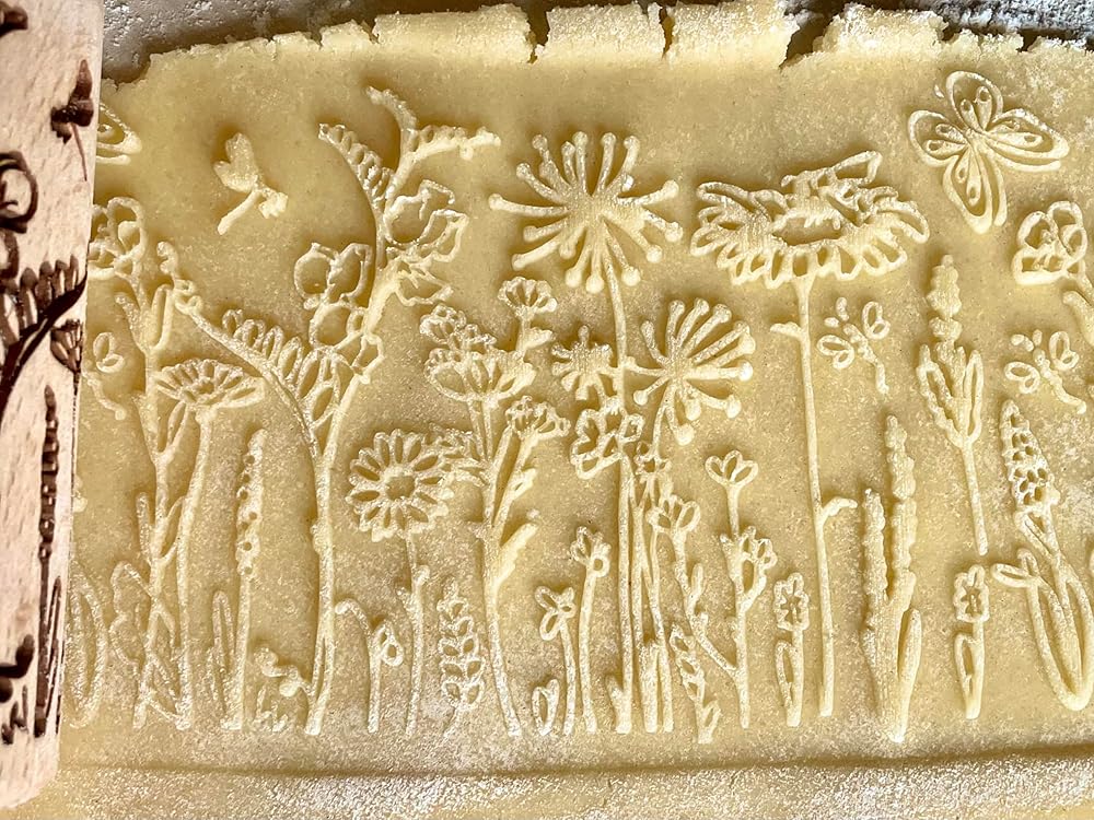 WILD 3 mini Embossed Rolling Pin Set with Bees, Meadow and Forest Patterns by Algis Crafts for Cookies and Pottery by Algis Crafts