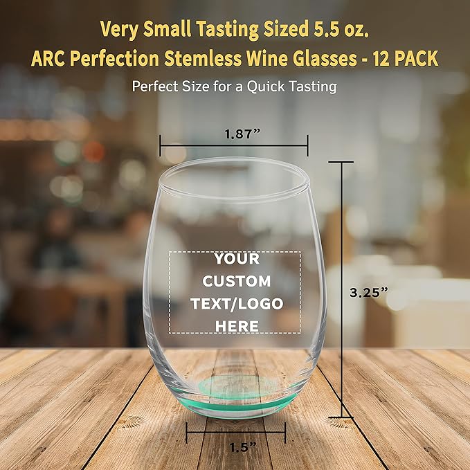 Custom Stemless Wine Glasses by ARC 5.5 oz. Set of 12, Personalized Bulk Pack - Perfect for Hotel, Bar, Restaurant or Lounge - Green