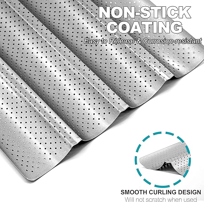 Anaeat Nonstick Perforated French Bread Baking Pan, 15"X 13" Premium Toast Mold, Silver