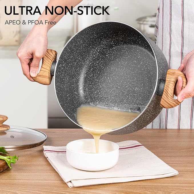 MICHELANGELO 5 Quart Stock Pot with Lid, Nonstick Soup Pot for Cooking, Non Stick Stockpot with Ergonomic Handle, Induction Compatible, Grey Granite