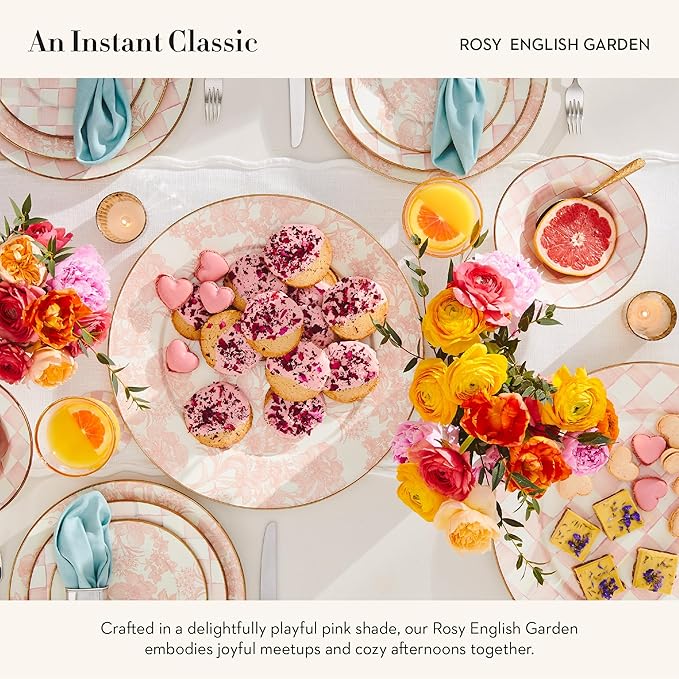 MACKENZIE-CHILDS Enamel Serving Platter, Decorative Serving Platter for Food, 16 Inches, Rosy English Garden