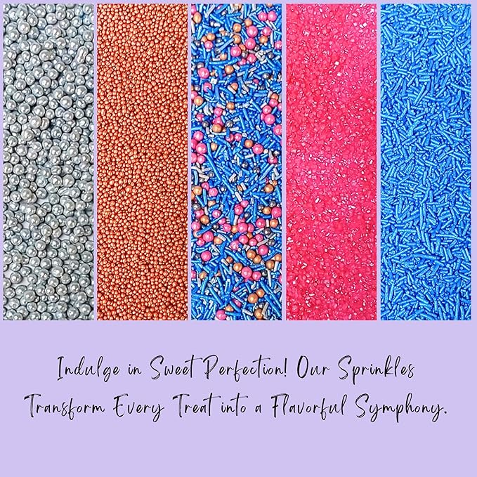 Confect Game Night Sprinkles – Mix with Copper & Silver Dragees, Bright Blue Jimmies, Rose Gold & Pink Sparkling Sugar | Vegan, Gluten-Free, Nut-Free, Soy-Free, Dairy-Free Cake & Cupcake Decorating Topping - 5oz