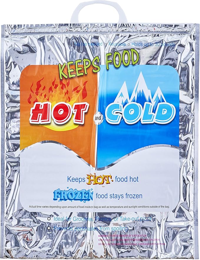 Superio Hot and Cold Insulated Bags for Food Delivery, Grocery Shopping Bags, Food Storage for Hot and Frozen Food for Travel, Disposable Cooler Bag, Reinforced Thermal Lunch Bag (1, 16"x5.5"x19")