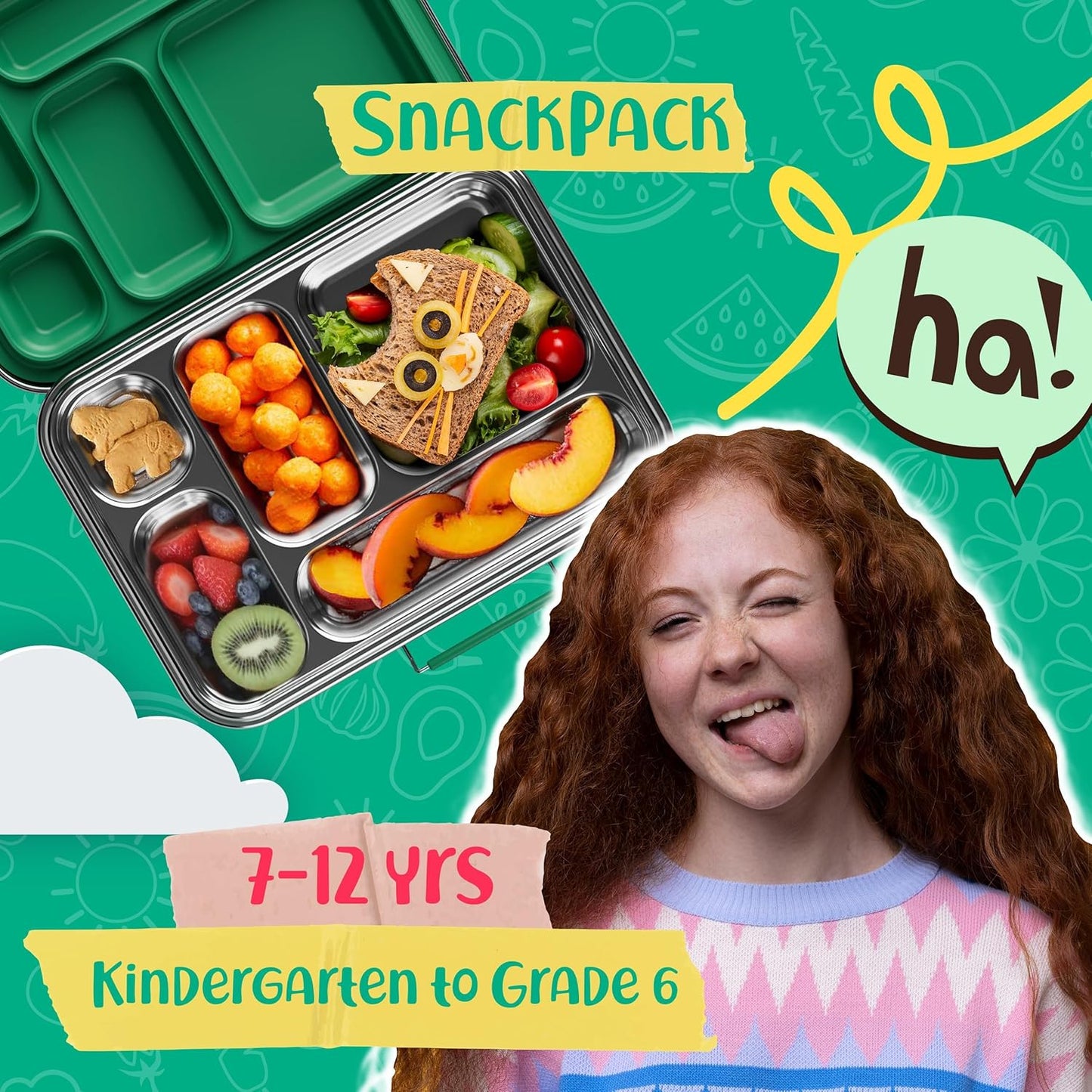 Stainless Steel Bento Box Kids, Kids Metal Bento Lunch Box BPA Free Lunch Box Containers 304 Stainless Steel Bento Box for School and Office(Green)