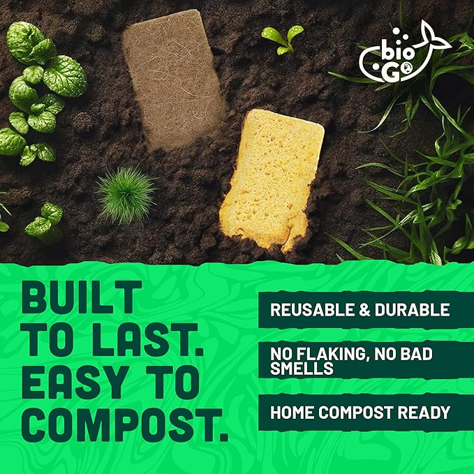 bioGo 12 Pack Biodegradable Kitchen Sponges - Eco-Friendly, Compostable, Natural Cellulose Dish - Compostable - Biodegradable - Cellulose Sponge