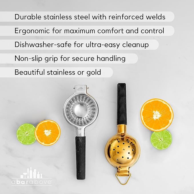 A Bar Above Premium Quality Hand Juicer, for Cocktails, Heavy Duty, Stainless Steel Juicer, Lime, Lemon, and Oranges, Citrus Juicers, for Mixologists and Bars, Fruit Juice Extractor, Gold, 3 Pack