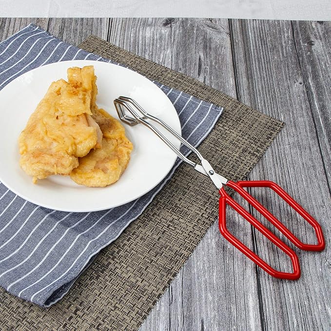 MSY BIGSUNNY Stainless Steel Scissor Tongs Heavy Duty Cooking Tongs with Soft Handles (2, red 11" + 11")