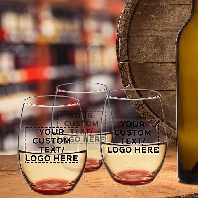 DISCOUNT PROMOS 10 ARC Stemless Wine Glasses Set, 21 oz. - Customizable Text, Logo - Chardonnay, Cabernet, Merlot, Sauvignon - Red
