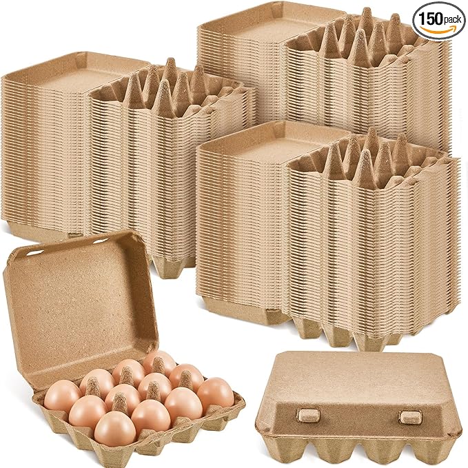 Rtteri 150 Pieces Paper Pulp Egg Cartons 3x4 Style Vintage Blank Egg Cartons for Fresh Duck Quail Storage Kitchen Family Farmhouse