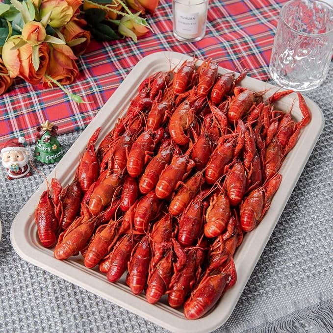 100 Pack 14 Inch Disposable Paper Food Trays for Serving Food, 100% Compostable Heavy-Duty Party Platters, Large Paper Plates for Crawfish Boil Party Supplies, Lobster, Thanksgiving