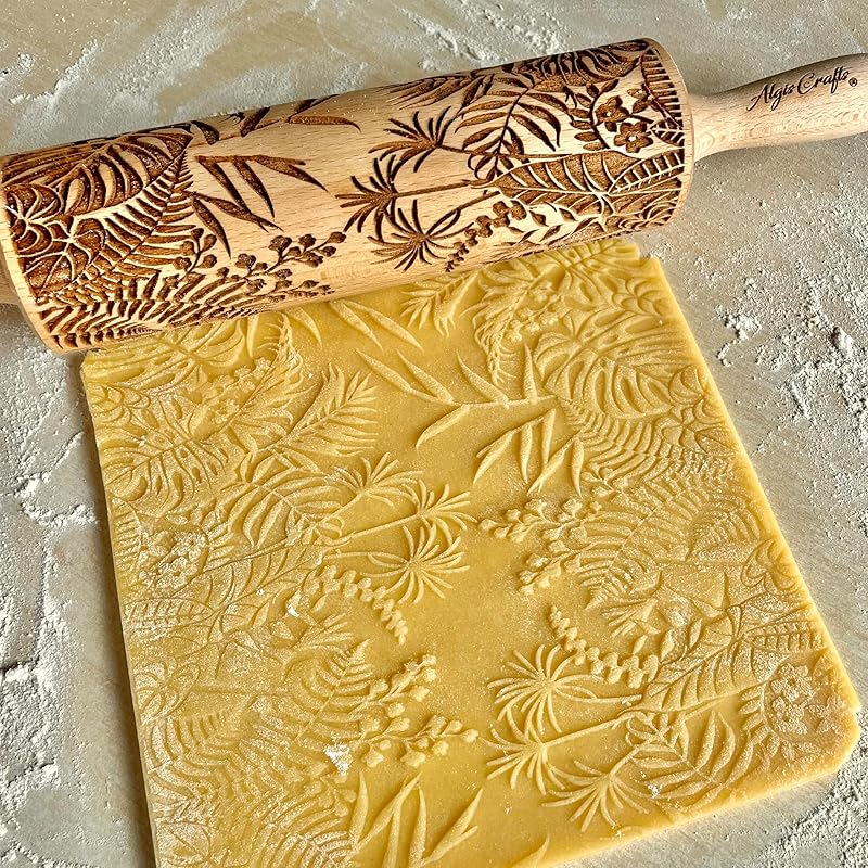 Embossing Rolling Pin JUNGLE. Dough and Clay Roller for Embossed Cookies and Pottery. Cookie and Ceramic Stamp. Backing Gifts for Women by Algis Crafts