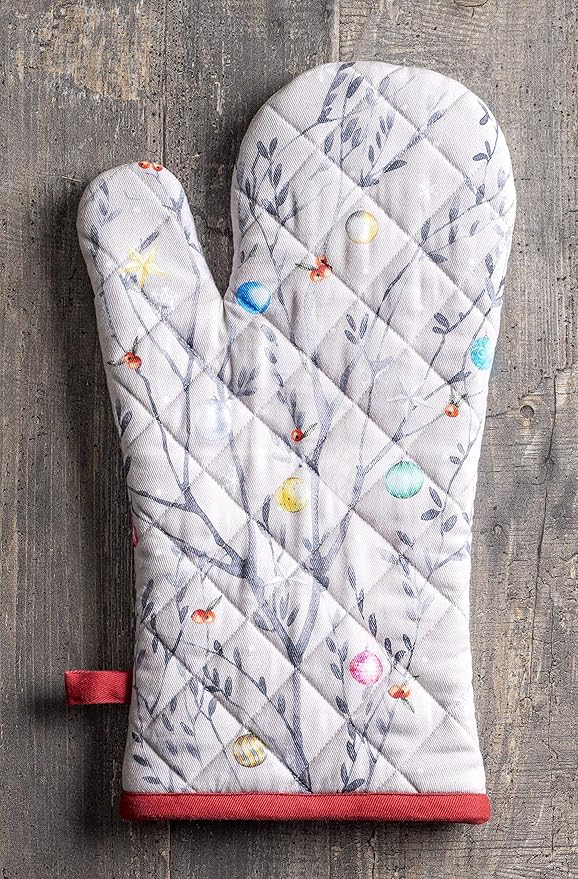 Maison d' Hermine Oven Gloves 100% Cotton Oven Mitt 7" x 13" with Loop Heat Resistant, BBQ, Cooking Gloves, Baking, Grilling, Kitchen, Handling Hot Pans (Pack of 1, Fairy Christmas)