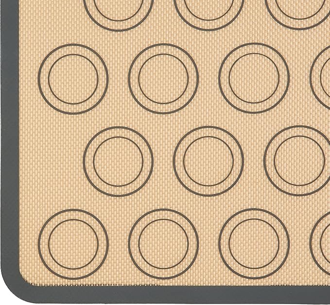 Amazon Basics Silicone Baking Mat for Macarons, Non-Stick, Food Safe, 16.5" x 11.6", Beige/Gray, Pack of 2