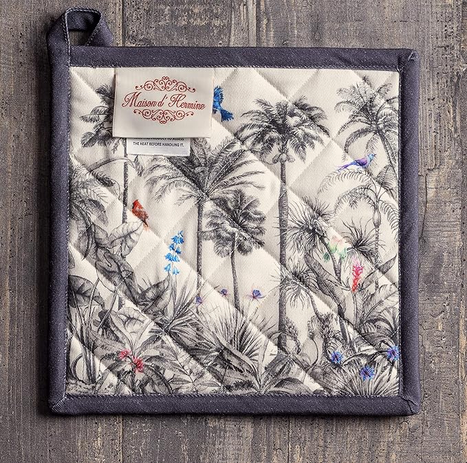 Maison d' Hermine Pot Holders 100% Cotton Heat Resistant Potholders 8" x 8" Hot Pads with Loop BBQ, Cooking, Baking, Grilling, Kitchen, Handling Hot Pans (Pack of 1, Amazonia)