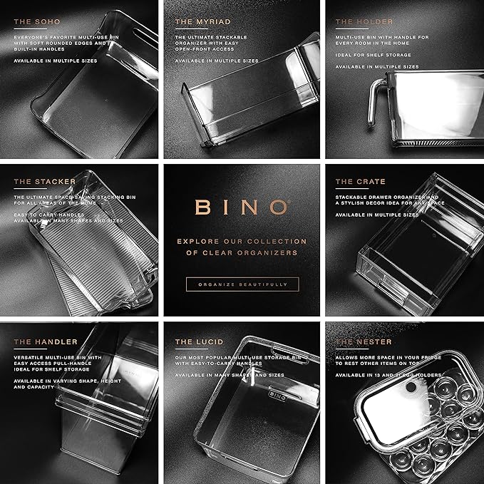 BINO Stackable Multi-Use Storage Organizer Bins, Plastic , BPA-Free, THE STACKER COLLECTION For Pantry / Home Organization, Fridge / Freezer Organizer - 8 Pack