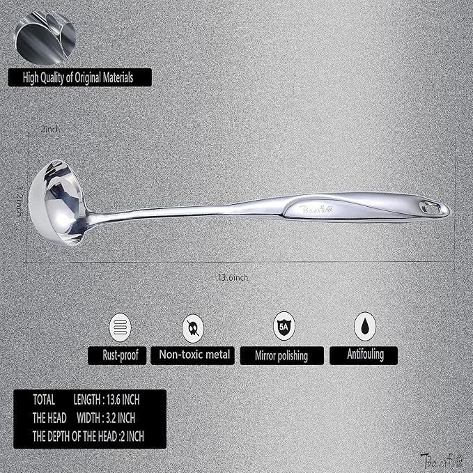High Grade Soup Ladle,Cooking Ladle for Soup,Heat-proof Design of Hollow Handle,Stainless Steel Kitchen Utensil（4ouce/13.5 Inch)