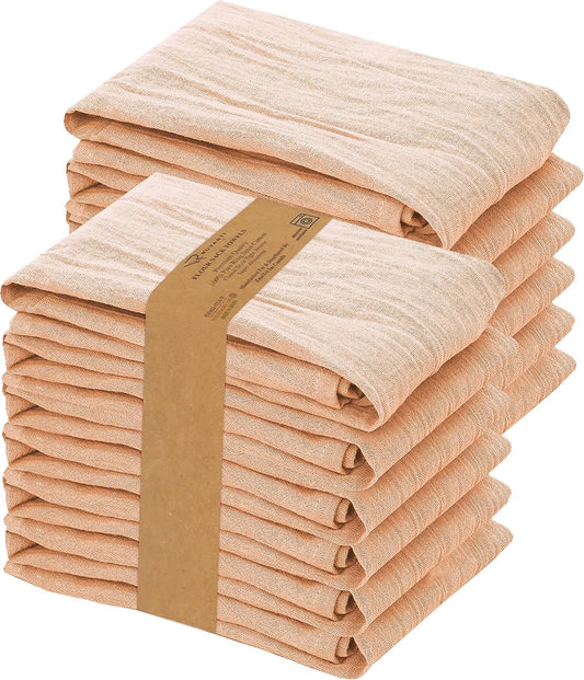RUVANTI Flour Sack Towels 12 Pack 28 x 28 Inches, Ring Spun 100% Cotton Dish Towel, Machine Washable, Absorbent - Flour Sack Kitchen Towels for Drying and Cleaning - Peach