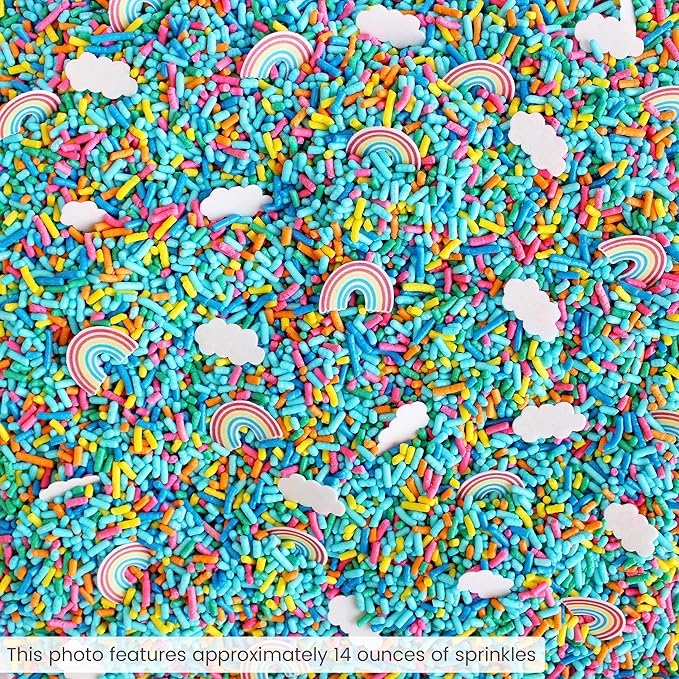 Sprinkle Pop You're My Rainbow Sprinkle Mix| Rainbow Sprinkles Heavy on Blue Jimmies with ~20 Rainbow and Clouds Wafer Papers| Birthday Sprinkles Made in USA for Decorating Cake Cupcakes Cookie, 4oz