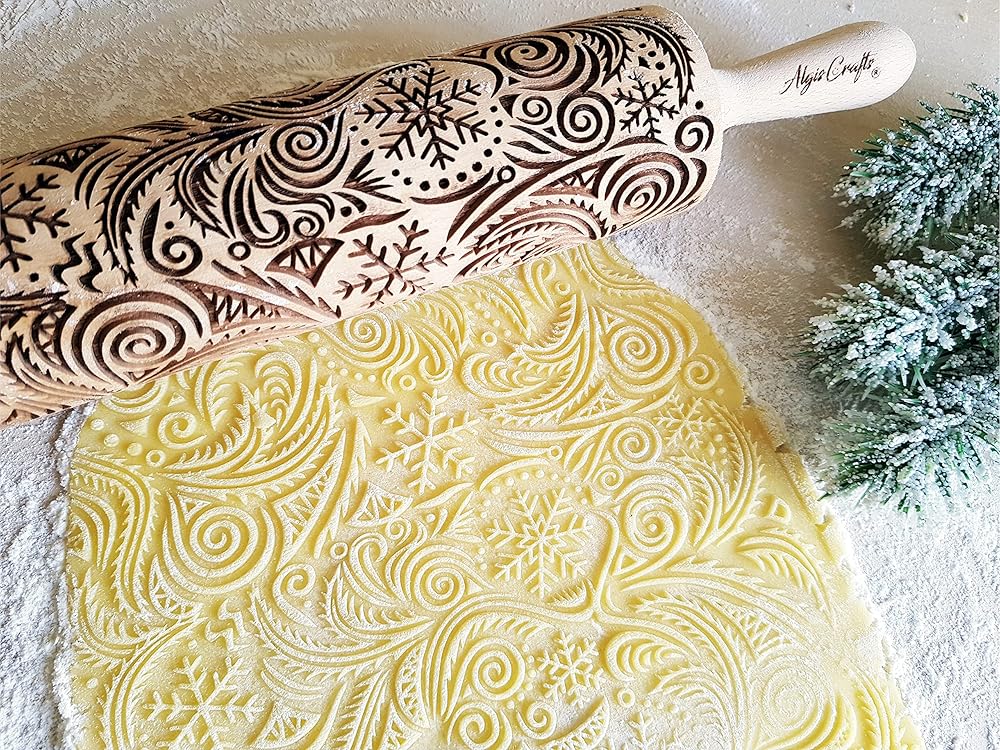 FROST Embossing rolling pin for Christmas cookies, gingerbread, shortbread by Algis Crafts