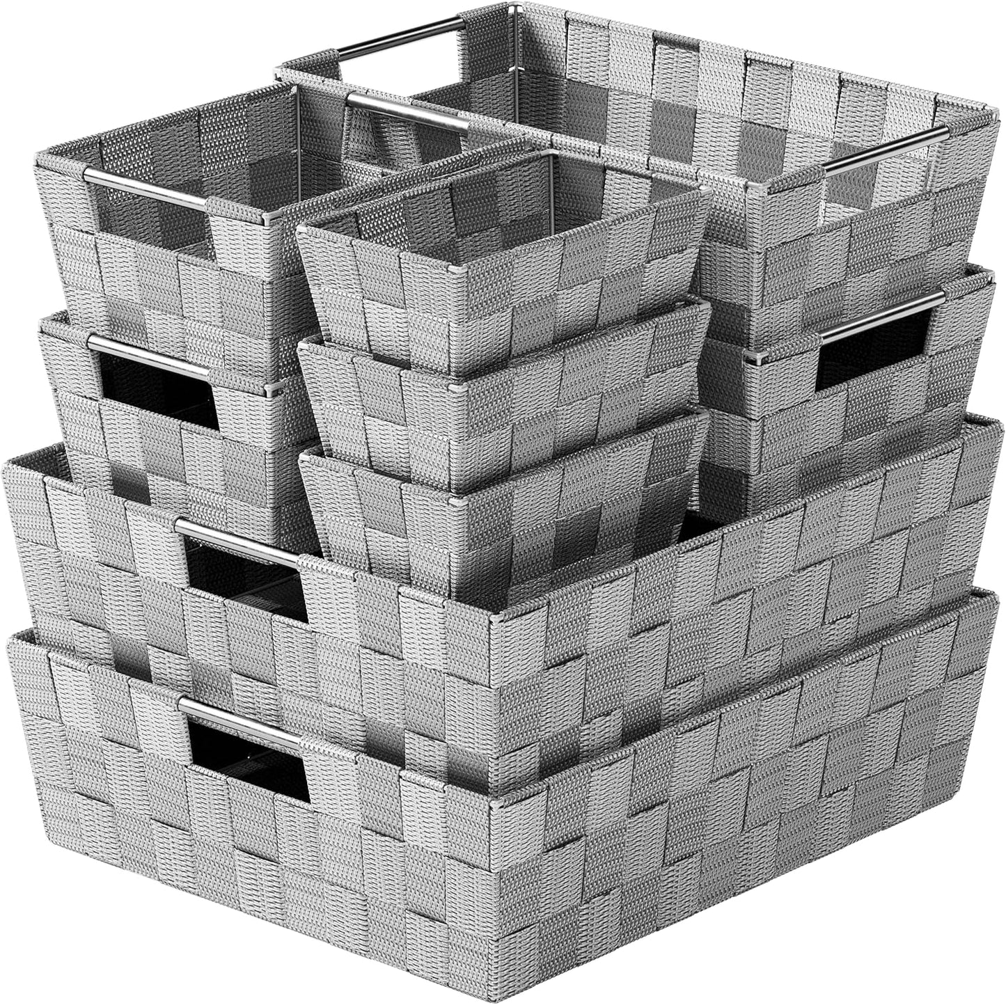 Baskets For Organizing Set Of 9 Dark Grey - Storage Baskets For Shelves - Perfect Closet Organizer Bins, Bathroom Basket, and Pantry Basket - Small Storage Bins For Shelves - Bin For Organization